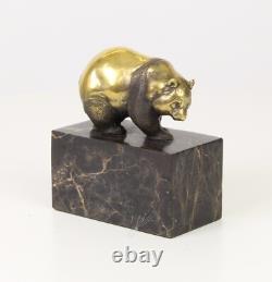 Art Deco Bronze Panda Sculpture on Black Marble Base After Milo