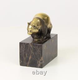 Art Deco Bronze Panda Sculpture on Black Marble Base After Milo