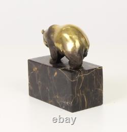 Art Deco Bronze Panda Sculpture on Black Marble Base After Milo