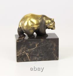 Art Deco Bronze Panda Sculpture on Black Marble Base After Milo
