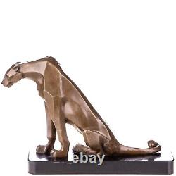 Art Deco Bronze Panther Sculpture Sitting on a Marble Base After Henry Moore