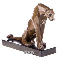 Art Deco Bronze Panther Sculpture Sitting on a Marble Base After Henry Moore