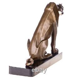 Art Deco Bronze Panther Sculpture Sitting on a Marble Base After Henry Moore