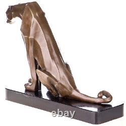 Art Deco Bronze Panther Sculpture Sitting on a Marble Base After Henry Moore