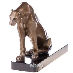 Art Deco Bronze Panther Sculpture Sitting on a Marble Base After Henry Moore