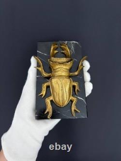 Art Deco Bronze Paperweights, Pair of Beetles on Marble Bases