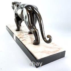 Art Deco Bronze Patinated Metal Panther Sculpture with Marble Approx. 1930s