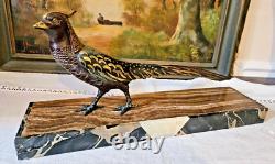 Art Deco Bronze Pheasant Statue with Multiple Patina Colors Signed Errac