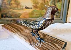 Art Deco Bronze Pheasant Statue with Multiple Patina Colors Signed Errac