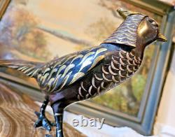Art Deco Bronze Pheasant Statue with Multiple Patina Colors Signed Errac