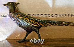 Art Deco Bronze Pheasant Statue with Multiple Patina Colors Signed Errac