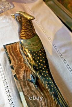 Art Deco Bronze Pheasant Statue with Multiple Patina Colors Signed Errac