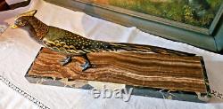 Art Deco Bronze Pheasant Statue with Multiple Patina Colors Signed Errac