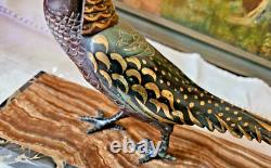 Art Deco Bronze Pheasant Statue with Multiple Patina Colors Signed Errac