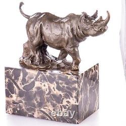 Art Deco Bronze Rhinoceros Sculpture on Black Marble after Milo