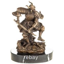Art Deco Bronze Samurai Sculpture on a Black Marble Base Signed
