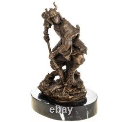 Art Deco Bronze Samurai Sculpture on a Black Marble Base Signed
