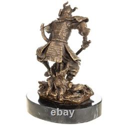 Art Deco Bronze Samurai Sculpture on a Black Marble Base Signed
