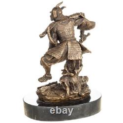 Art Deco Bronze Samurai Sculpture on a Black Marble Base Signed