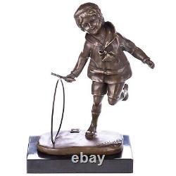 Art Deco Bronze Sculpture Boy with Hoop after Demetre Chiparus