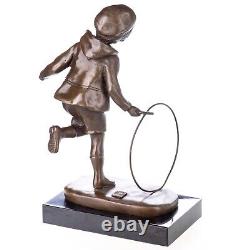 Art Deco Bronze Sculpture Boy with Hoop after Demetre Chiparus