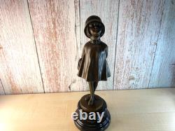 Art Deco Bronze Sculpture Girl with Bag after Alex Kelety