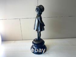 Art Deco Bronze Sculpture Girl with Bag after Alex Kelety