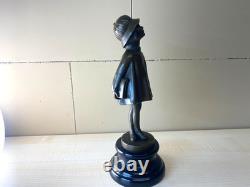 Art Deco Bronze Sculpture Girl with Bag after Alex Kelety