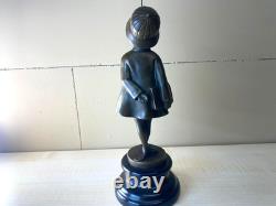 Art Deco Bronze Sculpture Girl with Bag after Alex Kelety