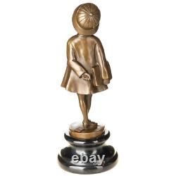 Art Deco Bronze Sculpture Girl with Bag after Alex Kelety