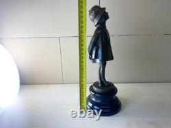 Art Deco Bronze Sculpture Girl with Bag after Alex Kelety