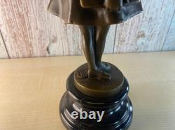 Art Deco Bronze Sculpture Girl with Bag after Alex Kelety