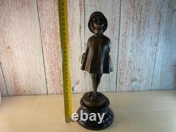 Art Deco Bronze Sculpture Girl with Bag after Alex Kelety