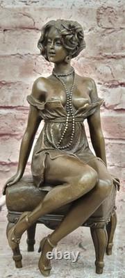 Art Deco Bronze Sculpture, Milo Bronze Nude Woman Figurine, Erotic Sculpture