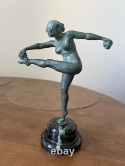 Art Deco Bronze Sculpture Nude Juggling Dancer Coline Marble Base 25 cm