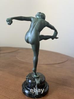 Art Deco Bronze Sculpture Nude Juggling Dancer Coline Marble Base 25 cm