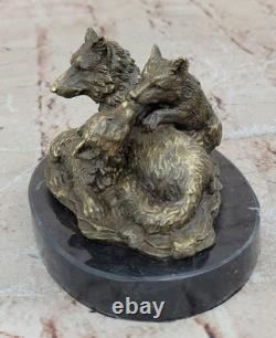 Art Deco Bronze Sculpture Wolf Head Small Statue Figurine