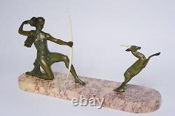 Art Deco Bronze Sculpture of Diana the Huntress signed Gual