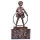 Art Deco Bronze Sculpture Of A Girl With Hoop Circle After Ferdinand Preiss