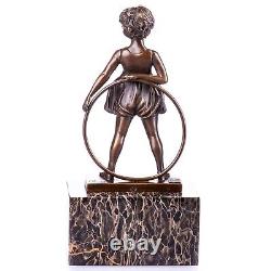 Art Deco Bronze Sculpture of a Girl with Hoop Circle after Ferdinand Preiss