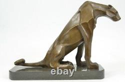Art Deco Bronze Statue Panther Mounted On Black Marble Base H. Moore Decorativ