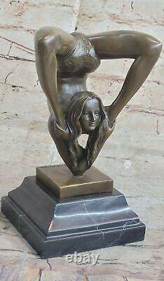 Art Deco Bronze Statue Sculpture Figurine of a Nude Woman Practicing Yoga