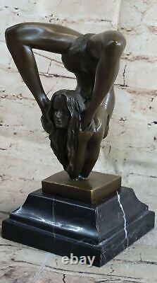 Art Deco Bronze Statue Sculpture Figurine of a Nude Woman Practicing Yoga