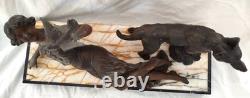 Art Deco Bronze Statue of a Reclining Woman with a Dove and German Shepherd Dog