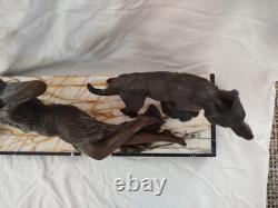 Art Deco Bronze Statue of a Reclining Woman with a Dove and German Shepherd Dog