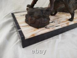 Art Deco Bronze Statue of a Reclining Woman with a Dove and German Shepherd Dog