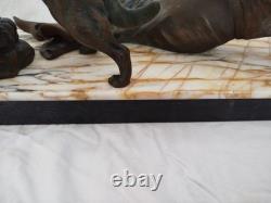 Art Deco Bronze Statue of a Reclining Woman with a Dove and German Shepherd Dog