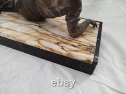 Art Deco Bronze Statue of a Reclining Woman with a Dove and German Shepherd Dog