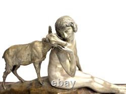 Art Deco Bronze Statue with Double Patina by Alexandre Morlon: Confidence to a Friend