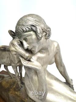 Art Deco Bronze Statue with Double Patina by Alexandre Morlon: Confidence to a Friend